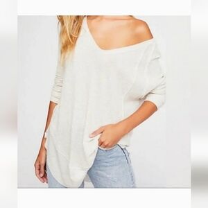 We The Free Free People Ivory Catalina Waffle Knit Long Sleeve Thermal Top Med